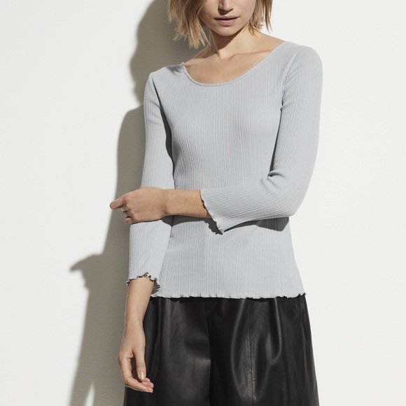 Vince Scoop Neck Ribbed Top Lettuce Edge Size XL New w/Tag - Picture 1 of 9